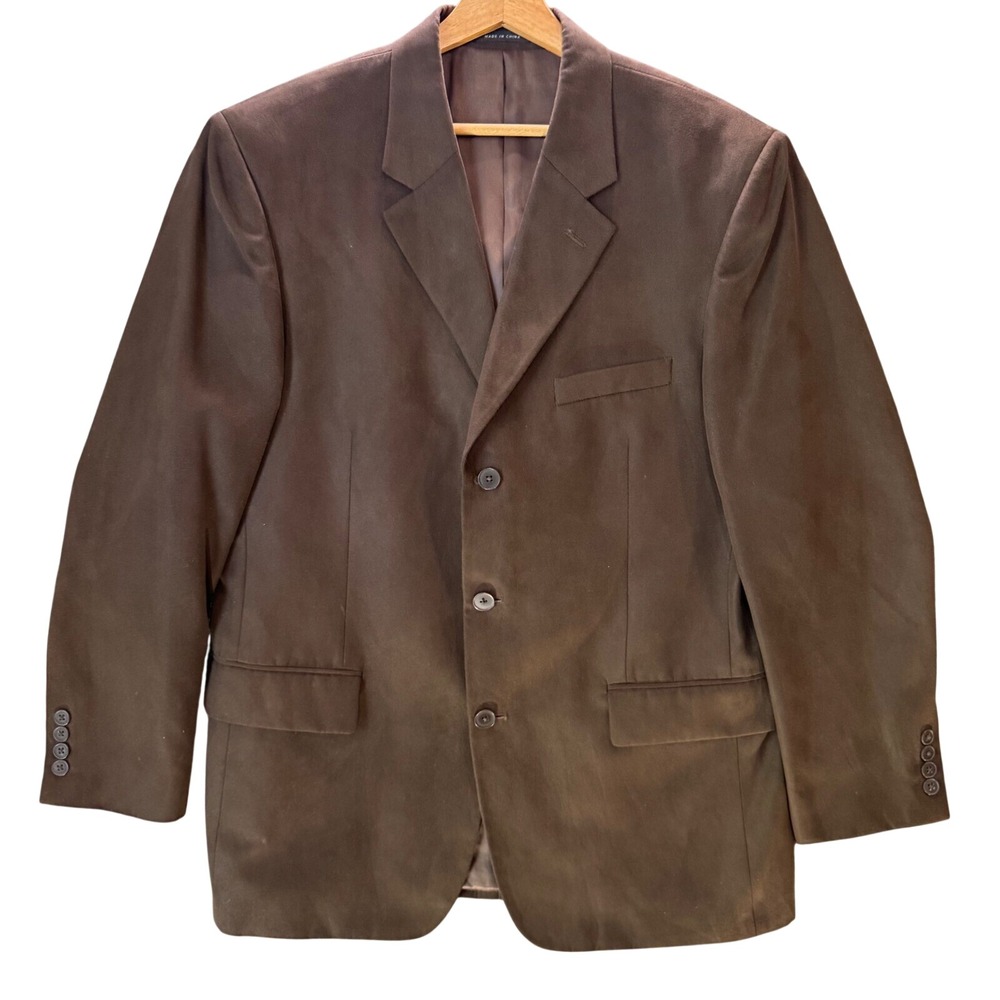 Alfani Brown Leather Blazer 42R Three Button Classic Business Jacket